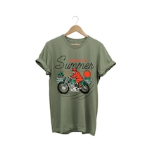 Motorsiklet Motorcu Özel Yaz Tasarımlı Ride On Summer Regular Fit %100 Pamuk Haki T-shirt Haki
