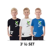 Fyk Kids 3'lü White Yazı Baskılı Yuvarlak Yaka Kısa Kollu Erkek Çocuk Yazlık Tişört Siyah - Beyaz - Gri