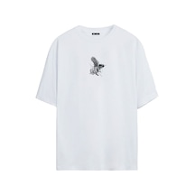 Thewert Unisex Kartal Baskılı Beyaz Oversize Tshirt
