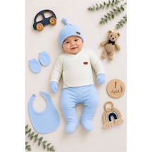 Sitilin Erkek Bebek 5'li Hastane Çıkışı Seti %100 Pamuk Yenidoğan Zıbın Takımı Bebek Hediyesi Stl7230 Beyaz