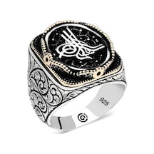 Gümüş Tuğra Oval Erkek Yüzük - 555929104