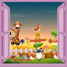 Çocuk Odası Bebek Odası Pencere Poster Duvar Kağıdı Çiftlik Acı Kahve