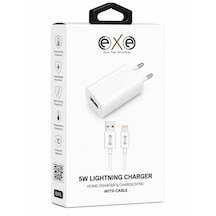 Exe Lightning Şarj Adaptörü Kablolu iPhone Uyumlu Şarj Seti Beyaz 0