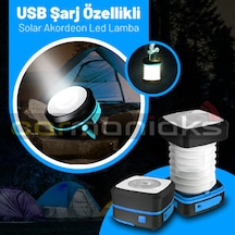 Solar Güneş Enerjili Led Lamba Kamp Feneri Usb Girişli Mavi Mavi - Siyah