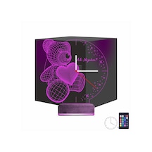 Luvivia Kalp Ayıcık Kişiye Özel Saatli 3d Lamba - Masa Gece Lambası