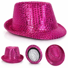 Fuşya - 433 - Pembe Payetli Disco Parti Şapkası Yetişkin Işıltılı - Edntrend - Fötr Model