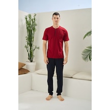 Kocabey 2090 Erkek Midi Yaka Pijama Takım Bordo