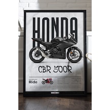 Honda Cbr 500r Siyah Ahşap Çerçeveli Poster, Dekoratif Motosiklet Duvar Tablosu