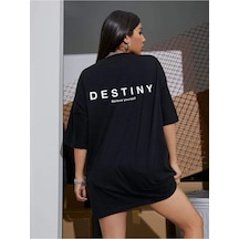 Flood Of Style Kadın Siyah Destiny Baskılı Oversize Tshirt