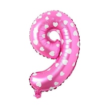 9 Rakamlı 16 İnç Pembe Kalpli Folyo Balon 36 Cm Pembe 256