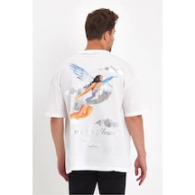Erkek Melek Baskılı Oversize T-shirt - Beyaz Xl Beyaz