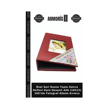 Özel Seri Resim Topla Hatıra Defteri Kare Desenli 4x6 10x15 100'lük Fotoğraf Albüm Kırmızı