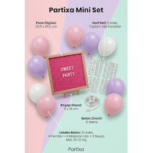 Tatlı Temalı Doğum Günü Süsleme Mini Set Pembe Keçe Yazı Panosu Standlı Balon Zincirli Çocuk