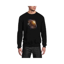 Dünya World Baskılı Siyah Erkek Örme Sweatshirt