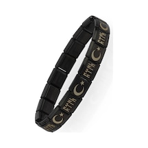 Ay Yıldızlı Göktürkçe Türk İtalyan Charm Unisex Çelik Bileklik Scb60 Siyah 98754406