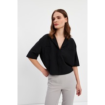 Stella Pulvis Siyah Kısa Kol Cepli Bluz Siyah