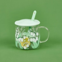 Aroww Kapaklı Kaşıklı Cam Kupa - Asorti - 400 Ml Renkli