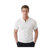 Deepsea Erkek Beyaz Slim Fit Nefes Alan Pamuklu Polo Yaka Tişört Dar Kesim Likralı Triko Tişört 2505001 Beyaz