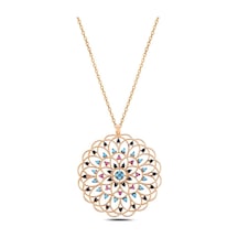 Mix Taşlı Rose Yaşam Çiçeği Model 5 Kadın Gümüş Kolye Gklysmccgm5