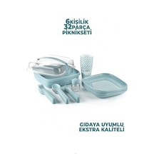 Destpak 6 Kişilik 32 Parça Piknik Seti Plastik Piknik Tabak Kaşık Bardak Turkuaz
