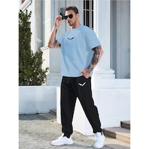 Wings Bebe Mavi T-shirt Siyah Eşofman Alt Jogger- Baskı Alt Üst Takım Oversize Bebe Mavisi Siyah