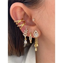 Zirkon Taşlı Çapraz Kadın Earcuff Kıkırdak Küpe 001