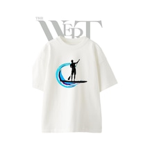 Standup Paddle Tasarım Baskılı Ünisex Beyaz Oversize T-shirt
