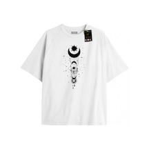 Tarzsokak Beyaz Oversize T-shirt Ay Yıldız Minimal Özel Tasarım