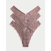 Marks & Spencer 3'lü Dantel Detaylı Miami Külot T61004958J Kahverengi