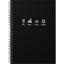 Notebook for Developers - Eat Sleep Code Repeat - Siyah - Kısmi Lak'lı Sert Mukavva Kapak - 100 Yaprak - Kareli - Spiralli Defter