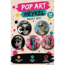 Mashspot 5'li Pop Art Heykel Rozet Seti 58 Mm Renkli Sanat Temalı Buton Rozet Çok Renkli