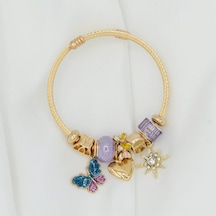Shekka Renkli Kelebek Kalp Ve Yıldız Figürlü Taşlı Gold Charm Bileklik Çok renkli