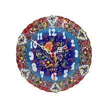 Çini Boyama Kabartma Duvar Saat 25cm - Çini Saat çok Renkli