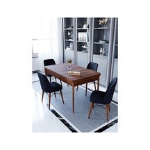 Ovo Barok 80x130 Cm Açılır Yemek Masası , Mutfak Masa Takımı 4 Kişilik Masa Sandalye Takımı - Siyah