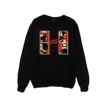 Daft Punk Baskılı Unisex %100 Pamuk Siyah Bisiklet Yaka Sweatshirt Siyah