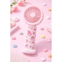 Sevimli Karakterli Şarjlı El Fanı 3 Kademeli Serinletici Vantilatör Kuromi Stickerlı Fan