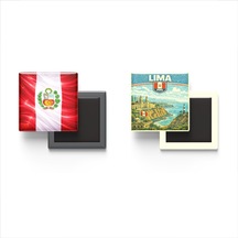 9x9 Cm Buzdolap Magnetleri - Peru Bayrağı Ve Retro Tema - 2'li Set Magneti