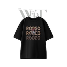 Thewert Rodeo Bull Tasarım Baskılı Ünisex Siyah Oversize T-shirt
