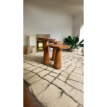 Wood Ahşap 3 Lü Set Fitilli Mantar Yan Sehpa Konik Model / Açık Ceviz Renk / Zigon Sehpa Vernikli Açık Ceviz