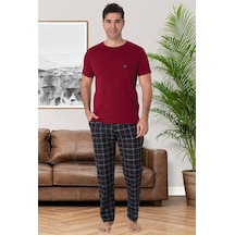 Mecit Pijama Mecit 2906 Bordo Ekoseli Erkek Büyük Beden Pijama Takımı Bordo