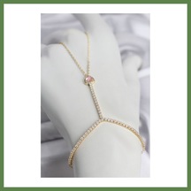 Bezos Gold Renk Pirinç Zirkon Taşlı Pembe Kalp Model Şahmeran Hb006