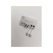 Kelebekli Çelik 3 Lü Küpe Silver Gümüş