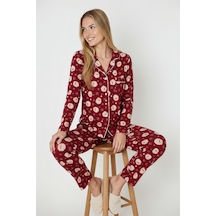 Luxury Soft Buz Mavi Kutup Ayısı Desenli Kadın Uzun Kollu Pijama Takımı 3024 Açık Mavi