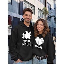 Nevermind Sevgili Çift Kombini 2 Li Yapboz Parça Desenli Unisex Sweatshirt Siyah
