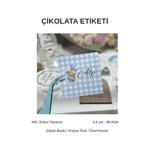 Yenidoğan Ayıcıklı Mavi Kot Desen Çikolata Etiketi 3,5x3,5 Cm 88 Adet -arl Etiket Tasarım Beyaz