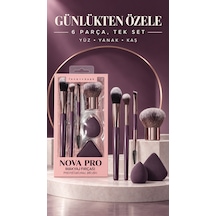 Nova Pro Face + Cheek 6 Parça Profesyonel Makyaj Fırçası Ve Sünger Seti Lila