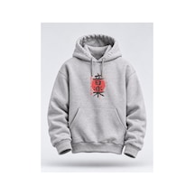 North Whiskers Japon Kanji Baskılı Unisex Hoodie Kırmızı Güneş Streetwear Sweatshirt Gri - 930000463 Gri - 930000463 Gri