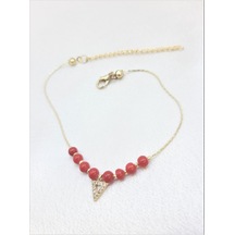 GOLD KAPLAMA KIRMIZI BONCUK ÜÇGEN FİGÜR HALHAL Çok Renkli