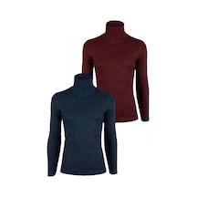 Erkek 2'li Paket Bordo Lacivert Kırçıllı Balıkçı Yaka Boğazlı Slim Fit Kazak Bordo Lacivert