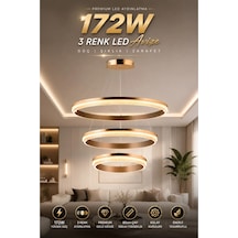 Modern Premium Led Sarkıt Avize Gold Kasa Halka Tasarım Salon Yemek Odası Avizesi 172w 3 Renk Beyaz